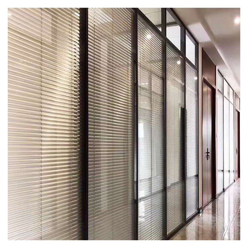 百色厂家直销玻璃隔墙 办公室双玻带百叶隔断 铝合金钢化屏风