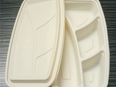 纸浆四格/五格餐盒 一次性环保可降解饭盒 牛皮纸外卖便当盒快餐盒