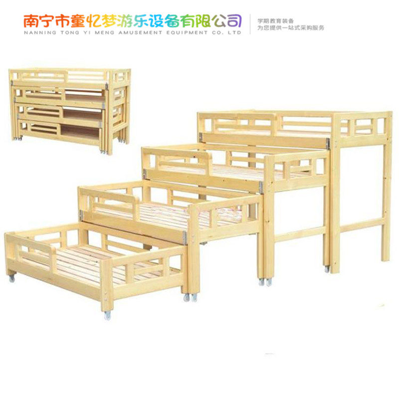 广西南宁供应幼儿园四层推拉床 儿童午睡床实木家具批发