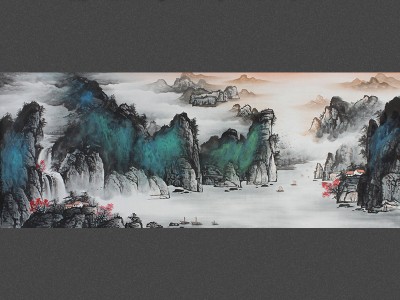 新中式纯手绘泼墨泼彩国画 走廊过道客厅装饰画 山水画