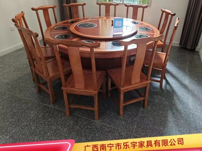 定制酒店商用圆形岩板手动餐桌 3米实木桌子 旋转转盘