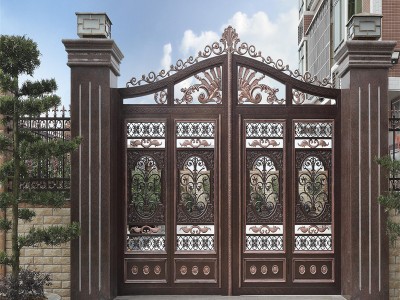 现代铝艺庭院大门  中式大门  不锈钢铝艺门 上门安装